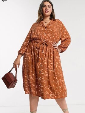 ASOS Rust Brown Polka Dot Midi Dress
